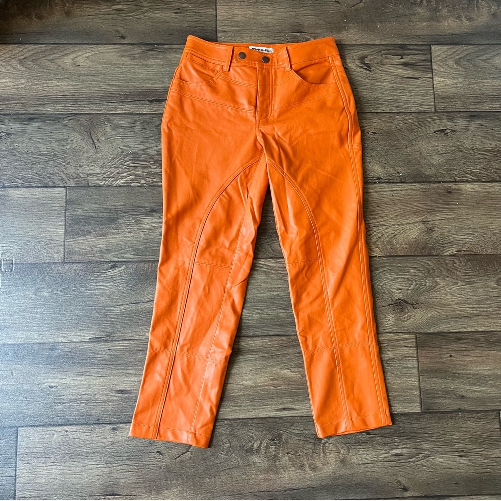 We The Free Women's Rebel Vegan Leather Cropped Pants Orange Size 0 NEW